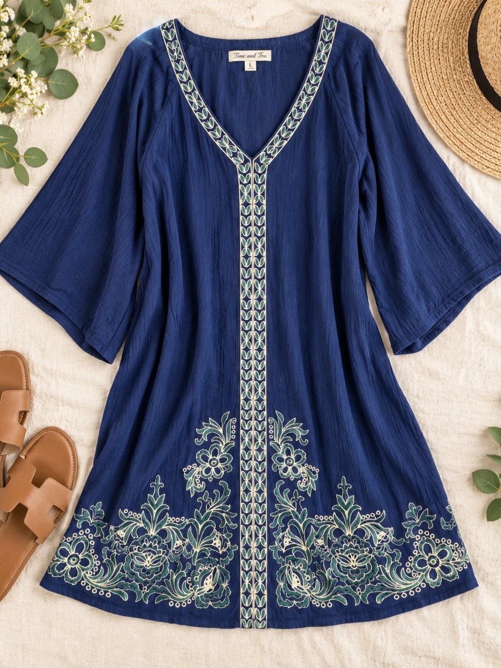 miami Navy Embroidered V-Neck Swim Coverup - Picture 2 of 6